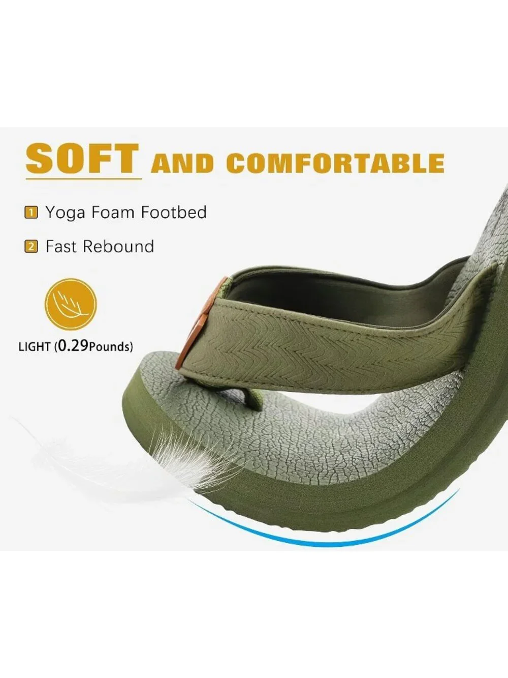 Men Army Green Yoga Mat Leather Flip Flops Slip On Indoor Outdoor Sandal Slipper